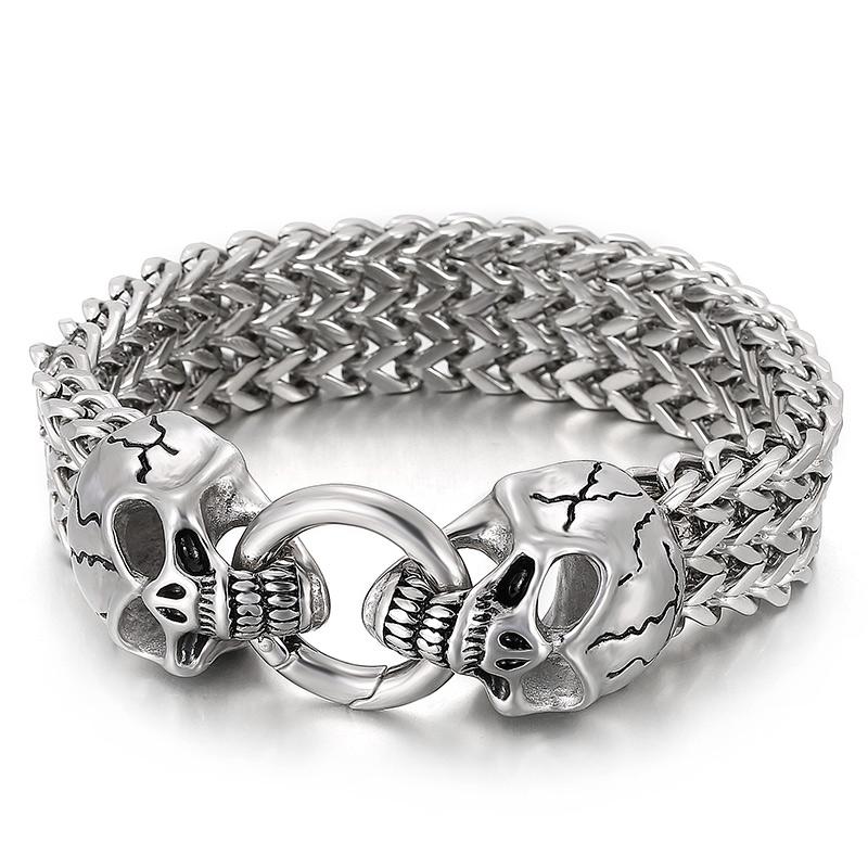 Kalen Vintage 18mm Skull Bracelets Shiny Matte Wolf Head Bracelet Wide Wristband Men's Party Jewelry Gift