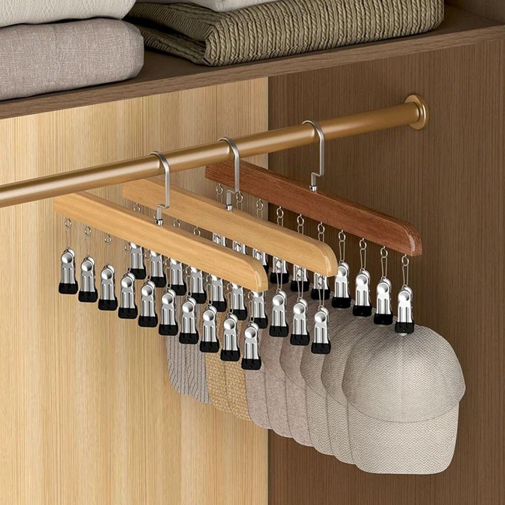 10/12 Clips Wood Hanger 360°Rotation Storage Rack Rotatable Clothes Hanging Hook Socks Hanging