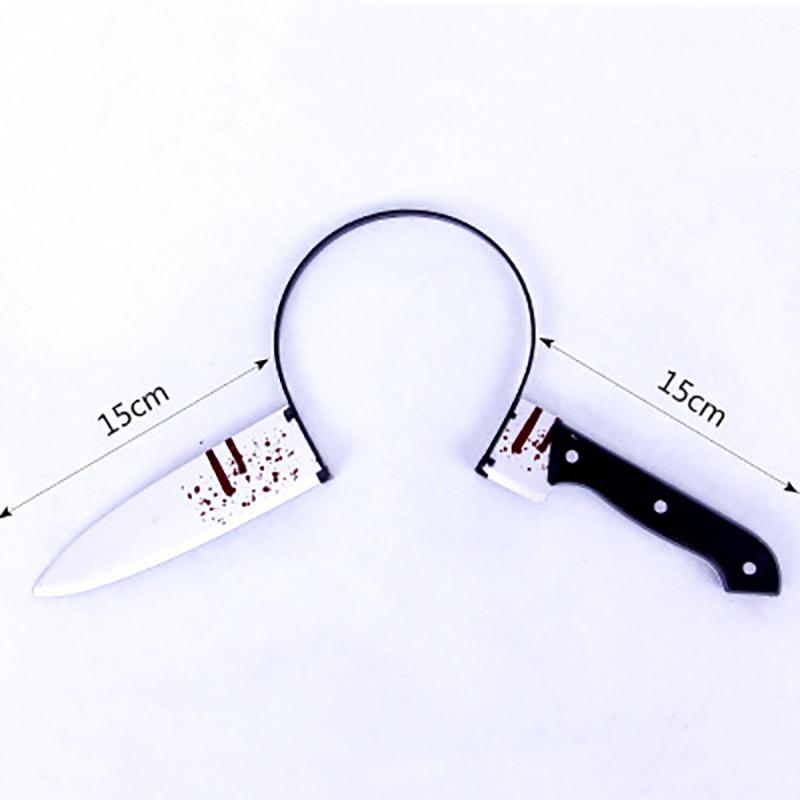 Halloween Headband Hair Accessory Prank Fake Head Axe Headband with Costume Parties 3D Sharp Kitchen Knife Head Hair Accessory