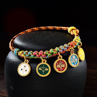 Handgefertigtes tibetisches Armband Geflochtenes Armband Tibetanisches buntes Seil Handkette Fünf-Wege-Gott des Reichtums Armreif Verstellbare Handgelenkkette Neu