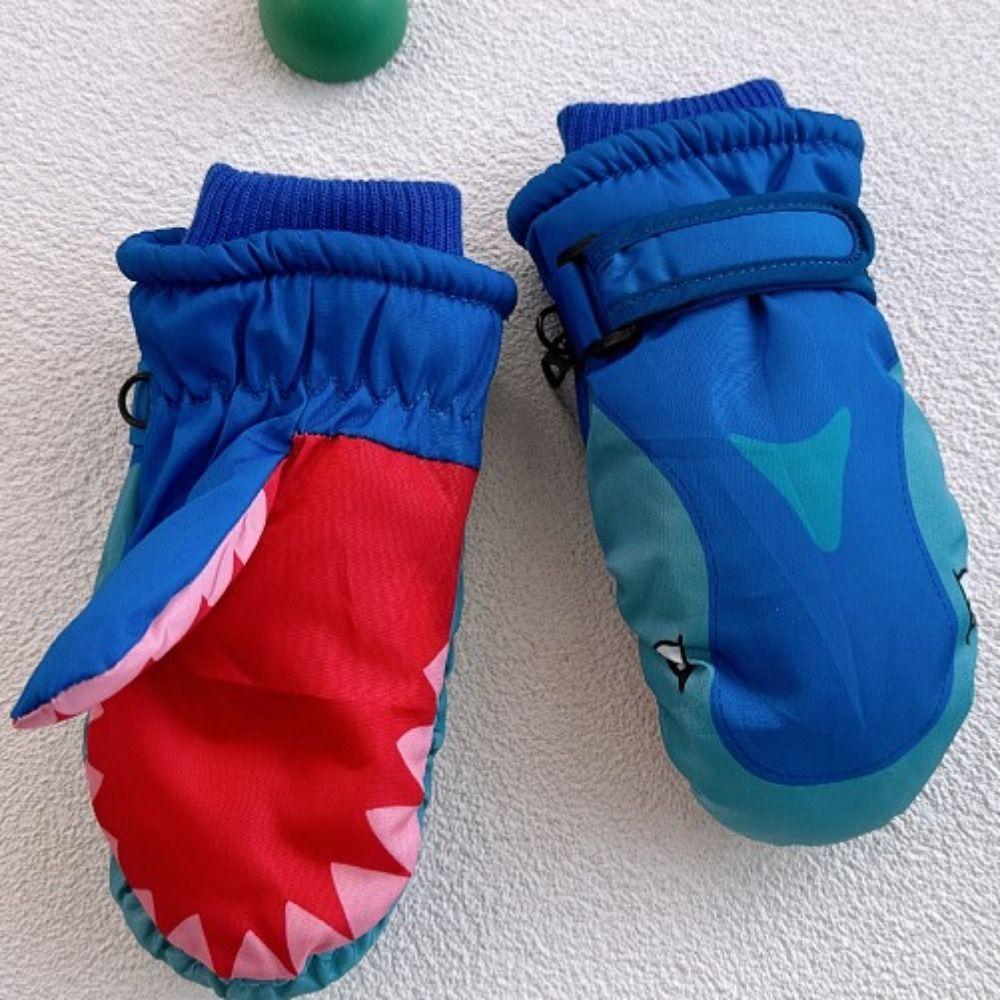 Warm Kids Snowboard Mitten Shark Pattern Winter Skiing Gloves  Aged 3 to 12 Years Old