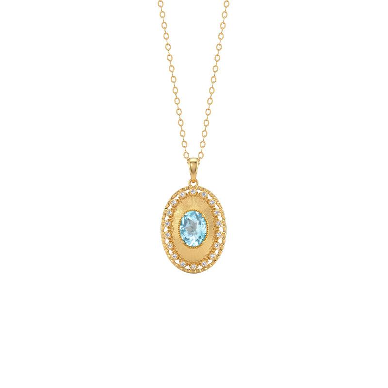 S925 Sterling Silver Natural Amethyst Citrine Necklace Female Brushed Craft Gemstone Pendant Court Style Clavicle Chain