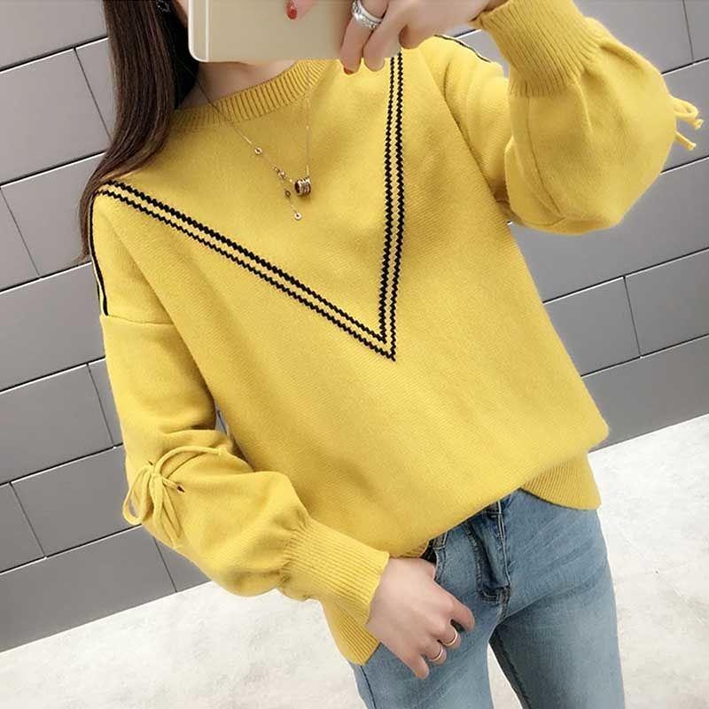 

Весенне-осенний женский свитер, свободная верхняя одежда, круглый вырез, подкладка, короткий свободный свитер с бантом 4XL жёлтый