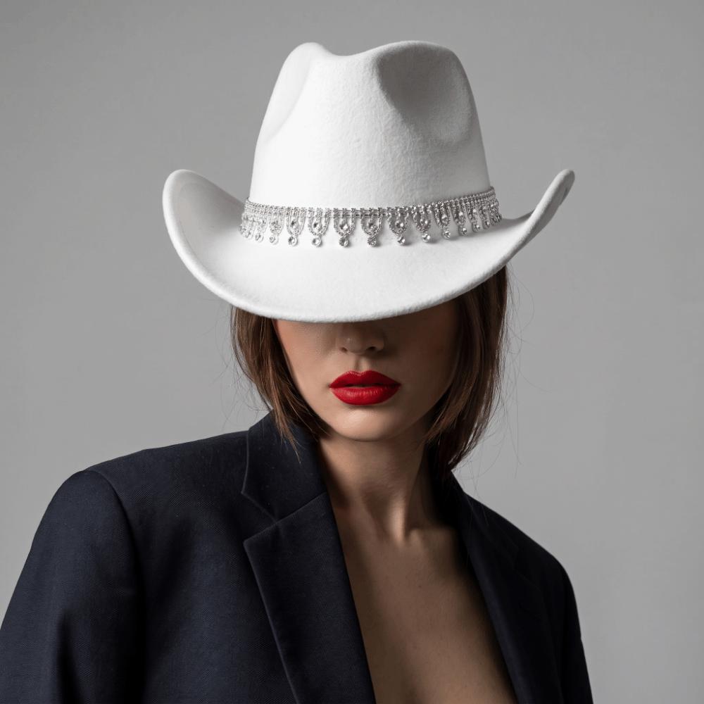 Sparkling Western Cowboy Hat Rhinestone Decoration Top Hat Elegant Felt Fedora Hat Women
