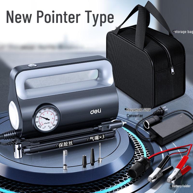 Deli 12V Portable Car Air Pump with Tire Pressure Gauge