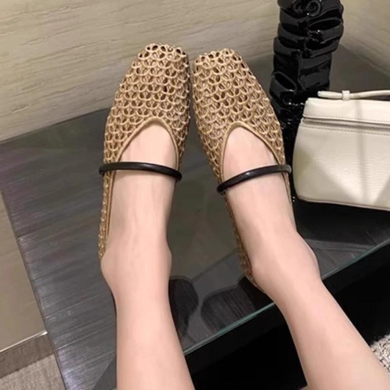 Fashion Square Toe Mesh Women Ballet Shoes Flats Sandals Summer 2025 New Designer Casual LoafersShoes Sandalias