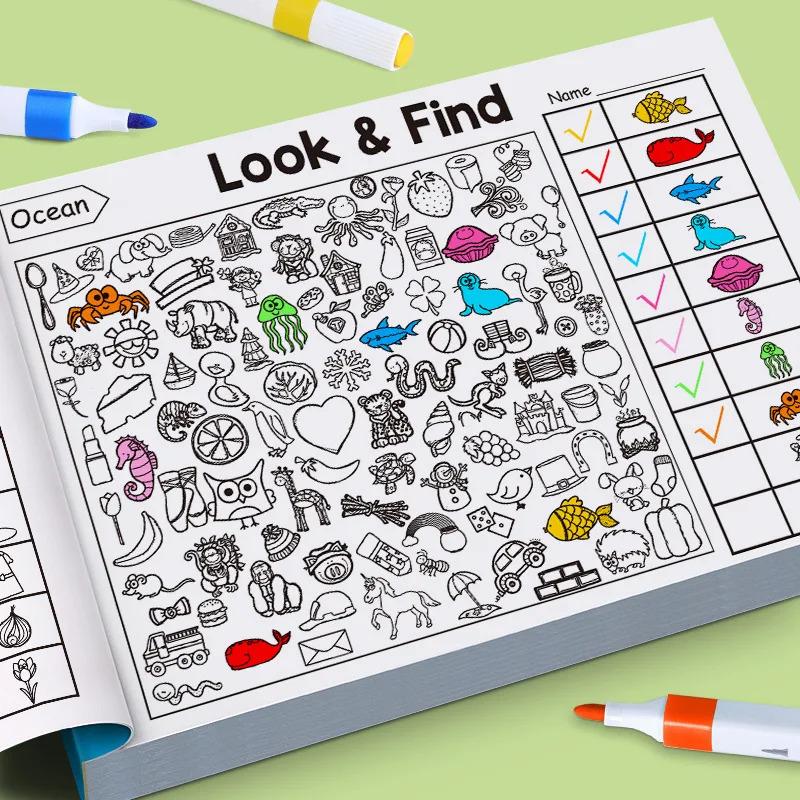 Kids Drawing Notebook Look & Find Shape Game Enhance Visual Perception Fun 32 Pages Coloring Book Focus Attention Item Search