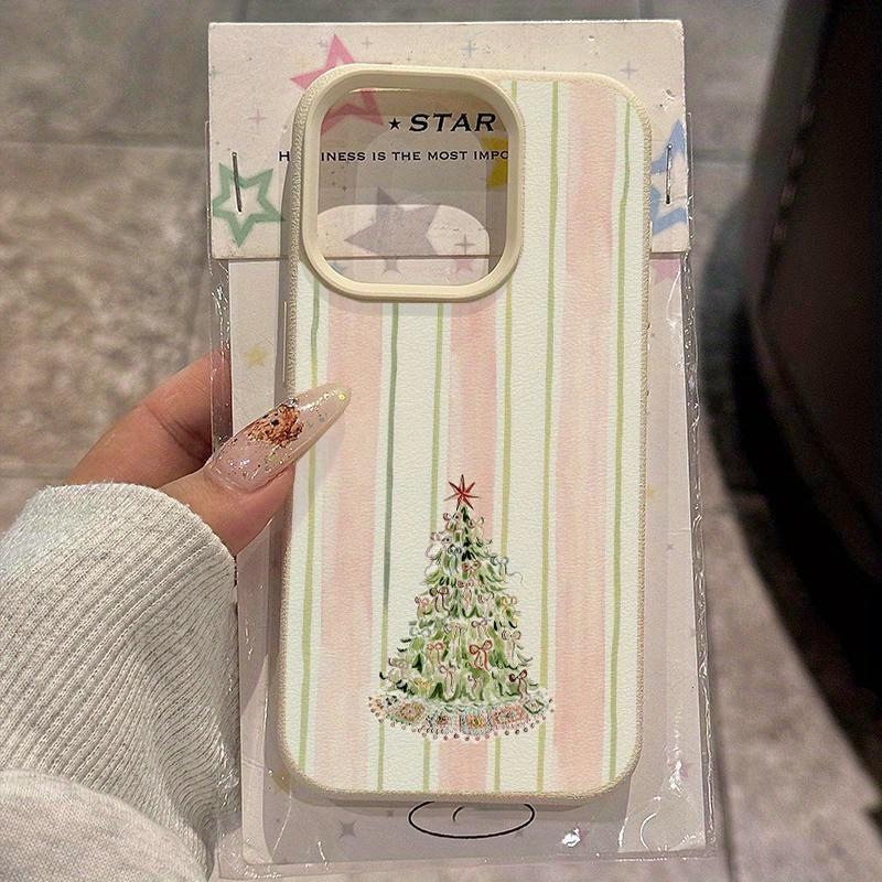 

Charming Light Pink Striped Christmas Tree Design for iPhone 17 16/15/14/13 Pro/12/11 Pro Max Complete Protection Case For iPhone 12