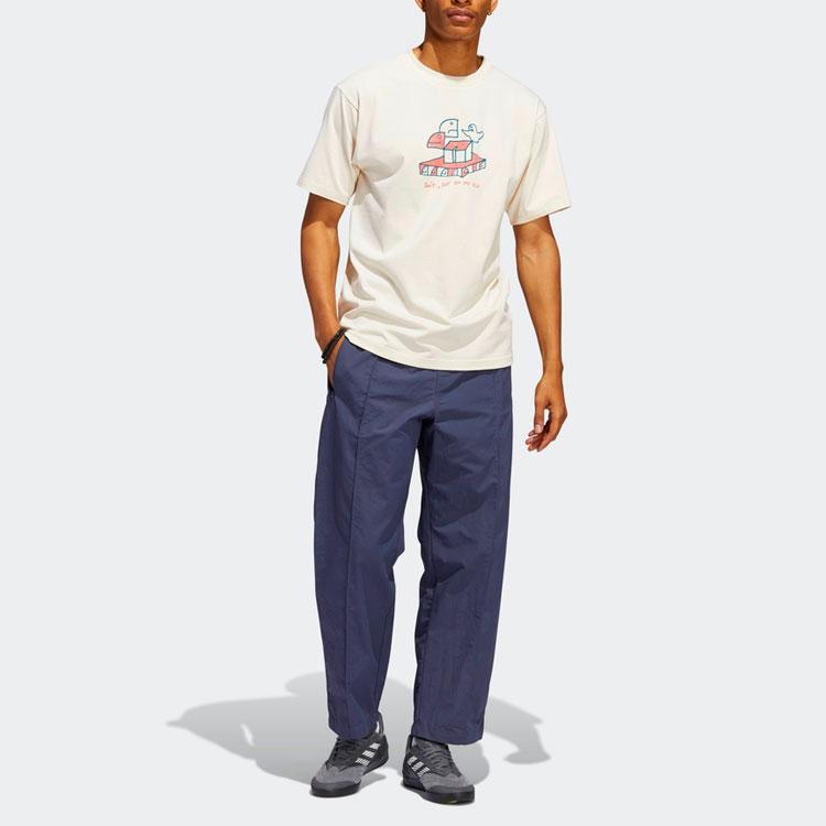 Adidas Originals Clover Cartoon Print Sports T-Shirt Unisex Tops Grey White HC2192