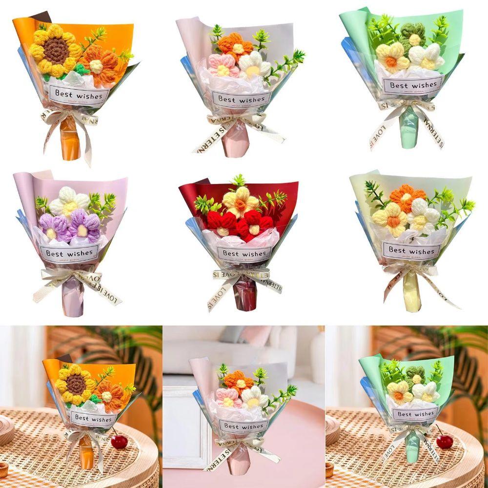 Cartoon Flower DIY Bouquet Knitted Knit Mini Flower Bouquet Toy  Graduation Season