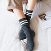 Harajuku Retro Wine Red Crew Socks Cotton Knitting Striped Long Socks Stripe Japanese High School Girls Cute Loose Socks Fashion