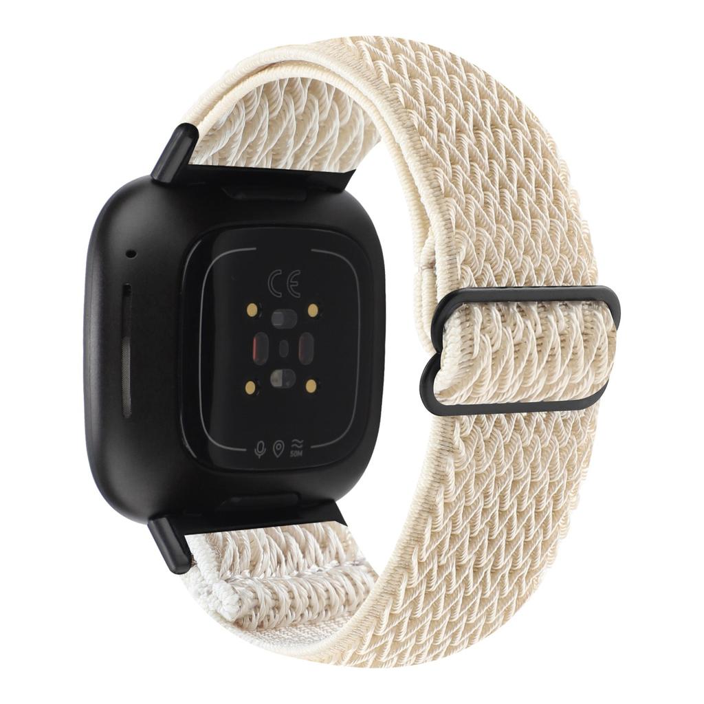 For Fitbit Versa 4/Sense 2 Stretchy Nylon Watch Band Wave Pattern Elastic Braided Replacement Strap