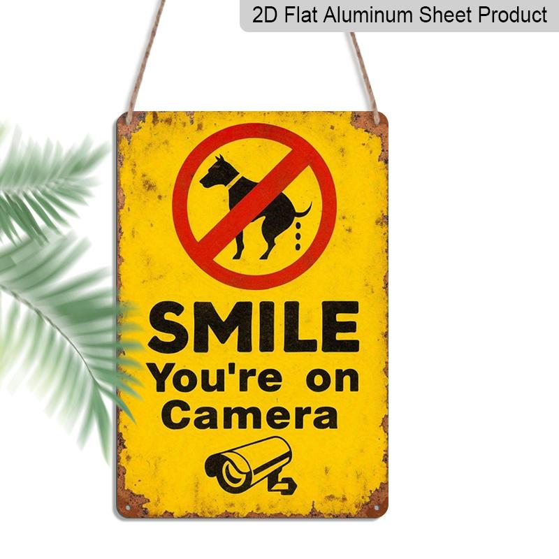 

2D Flat Interesting Motivational Quotes Retro Aluminium Metal Wall Art - No Dog Poop Smile Camera, Country Home and Garden Decor, 8X12 Inches 20*30cm