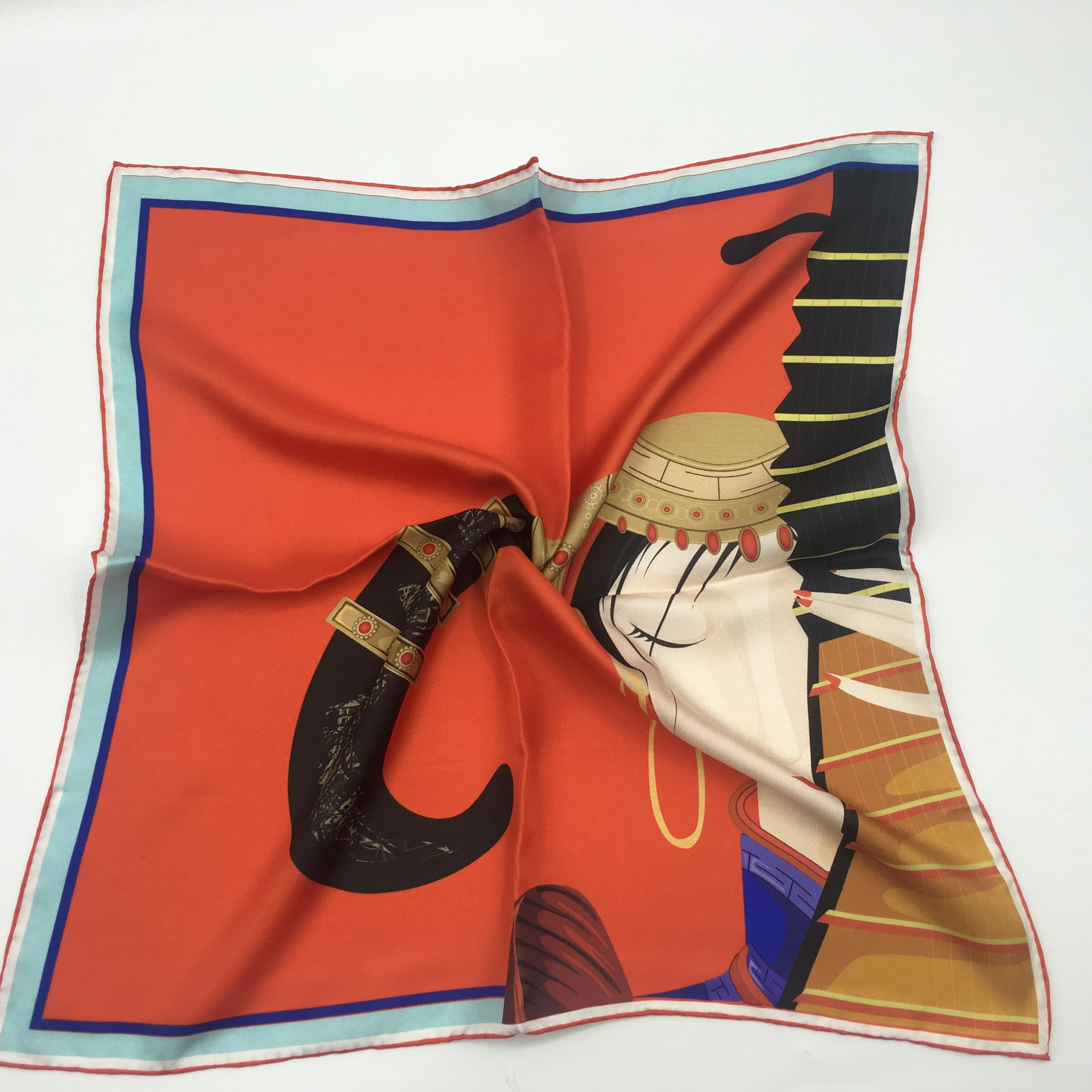 High Quality Women Luxury Brand Printed Custom Silk Twill Scarf