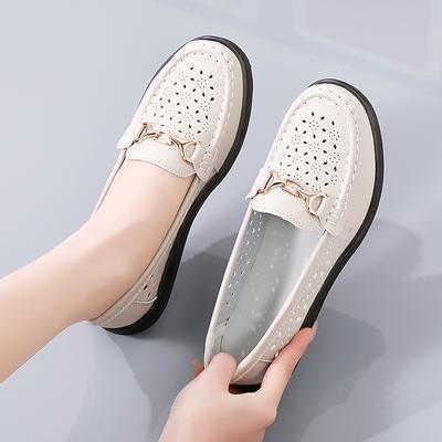 Damen Leder Mokassins Weiche Hohle Halbschuhe Lässig Elegant Sommer Atmungsaktive Flats Wanderschuhe für Mutter