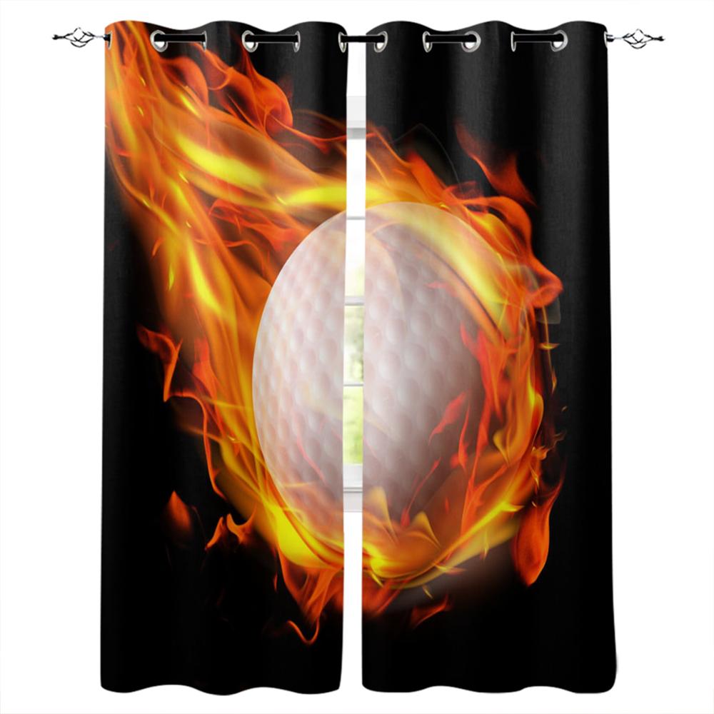 Basketball Flamme Fenster Vorhang Heimdeko Vorhänge für Wohnzimmer Schlafzimmer Küche Türvorhang