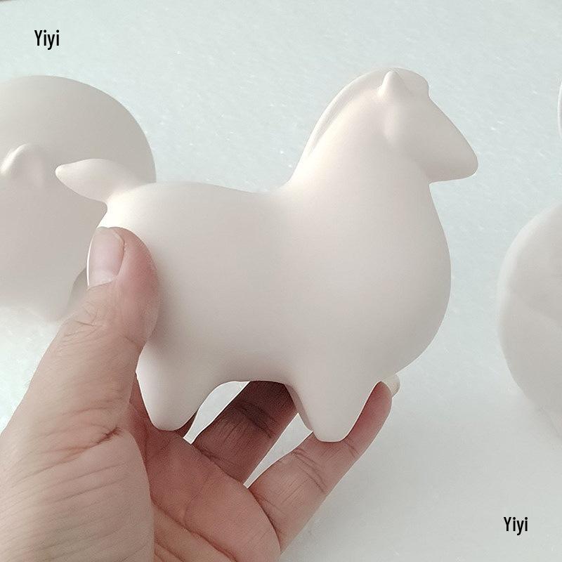 Year of the Horse Ceramic Slip Casting: Handmade Unglazed Zodiac Pottery for Children, Featuring Rabbit, Piglet, and Pony