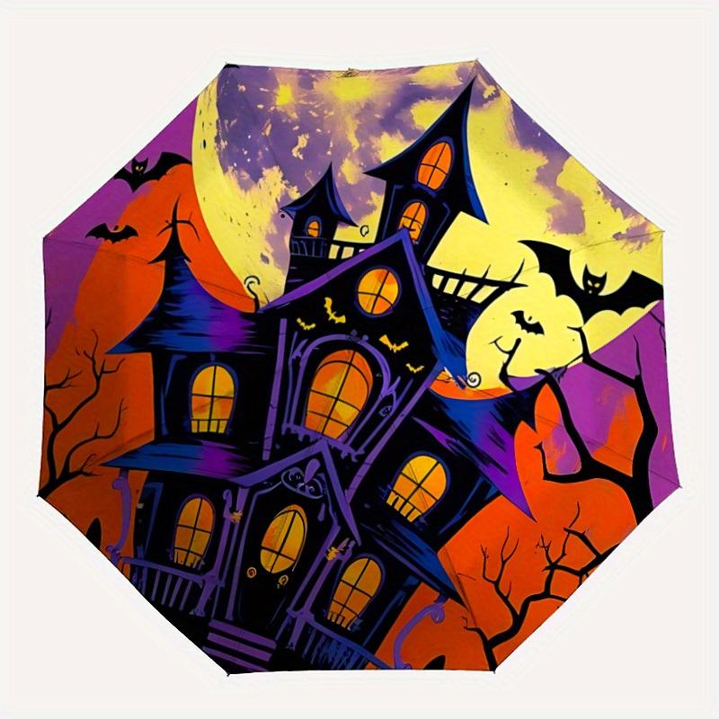 

1pc Haunted House Halloween Automatic Umbrella High Quality Canopy, Portable Folding Umbrella with, Ideal Gift for - Travel, Everyday, Forma