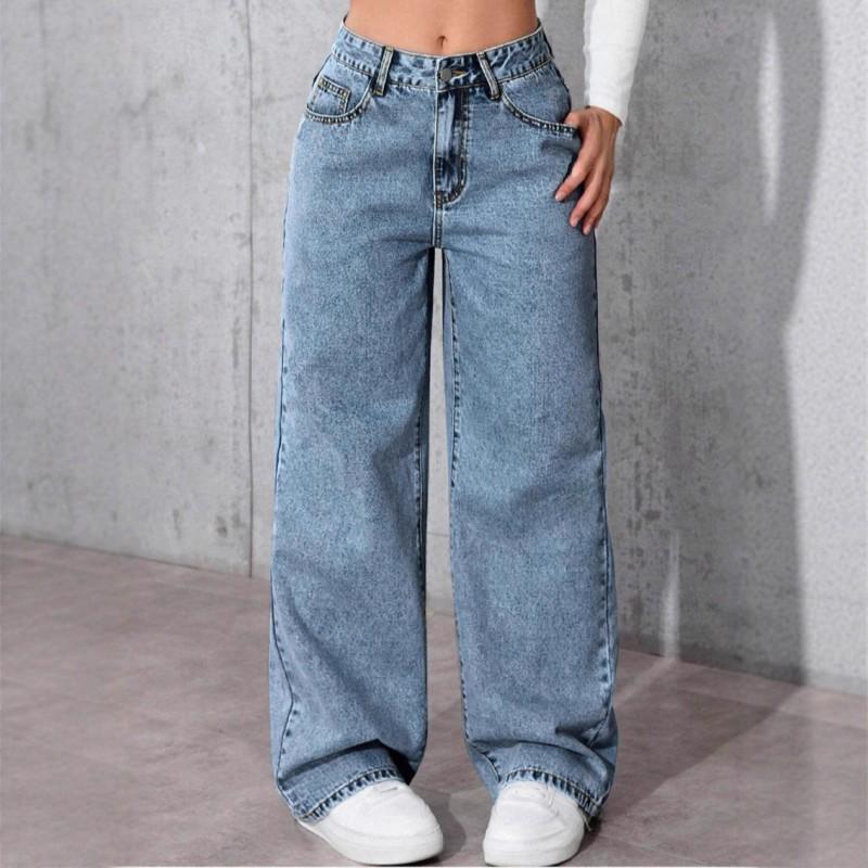 

Women s Clothing Smoke Gray Washed Wide-leg Elastic Mid-waist Trend Casual Jeans M светло-синий
