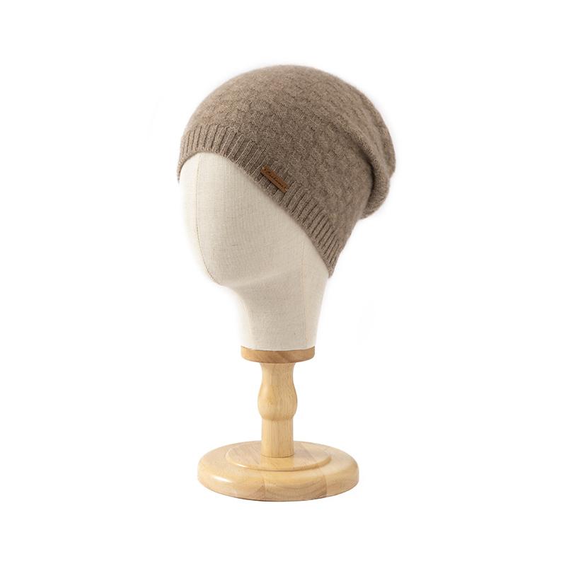 Women 100% Pure Cashmere Knit Beanie Hat Grid Pattern Winter Warm Soft Cozy Headwear Casual Cap Cold Weather Accessory