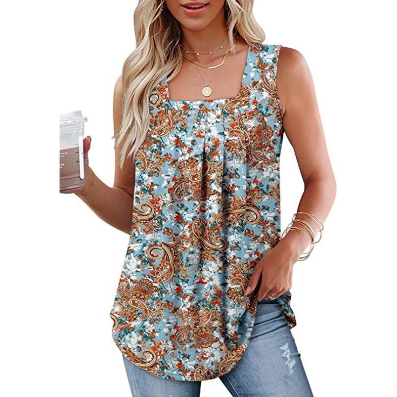 Summer Sleeveless Round-neck Printed Tank Top