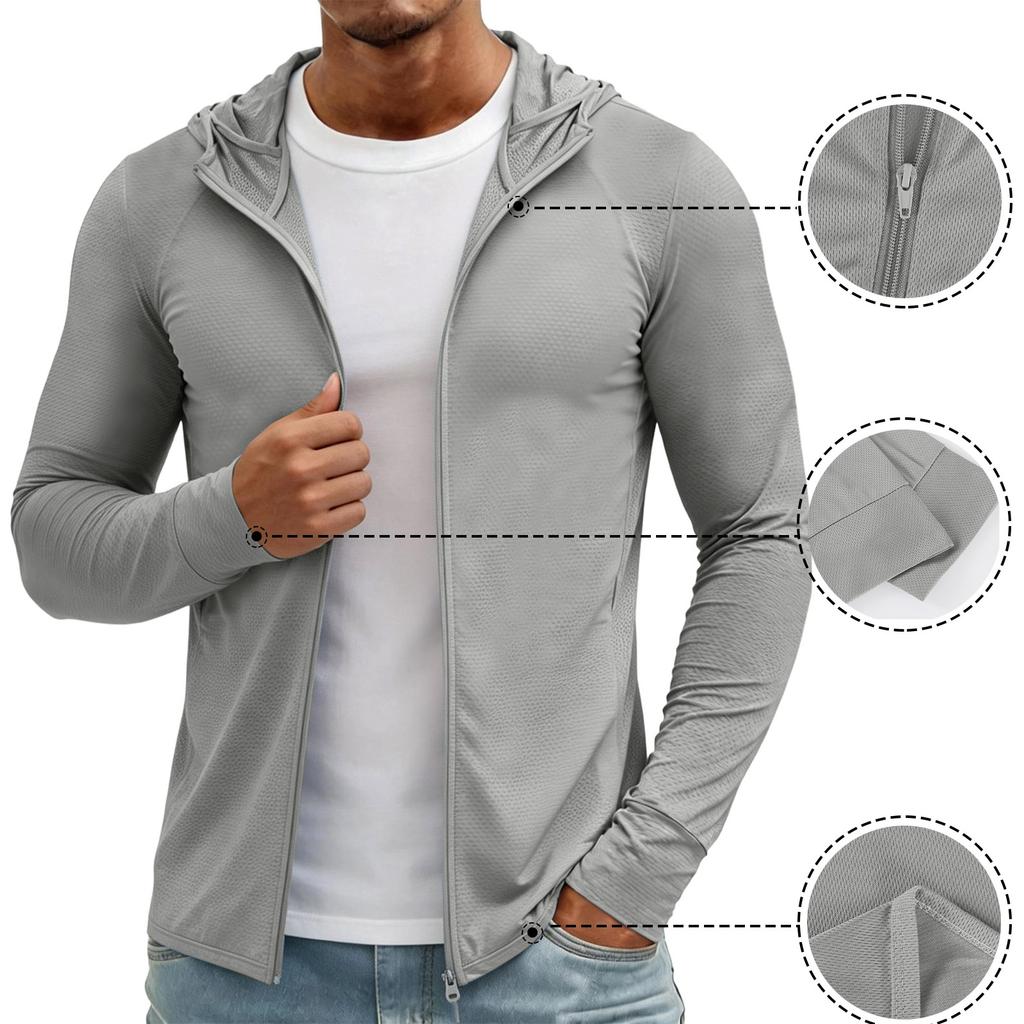 Men's Lightweight UV- Zip Up Hooded Jacket | Thin Sun Coat For Cycling Fishing Hiking