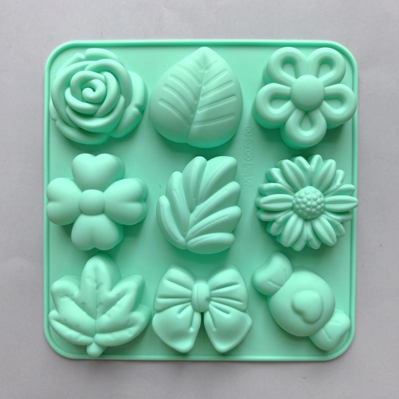 9 Cavity Flower Shaped Candy Chocolate Cookies Silicone Mold Kitchen Handmade Baking Tool