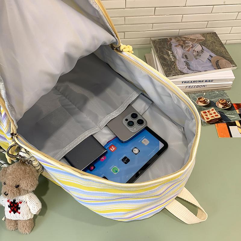 Student School Bag Women's Striped Print Backpack Large Capacity Backpack