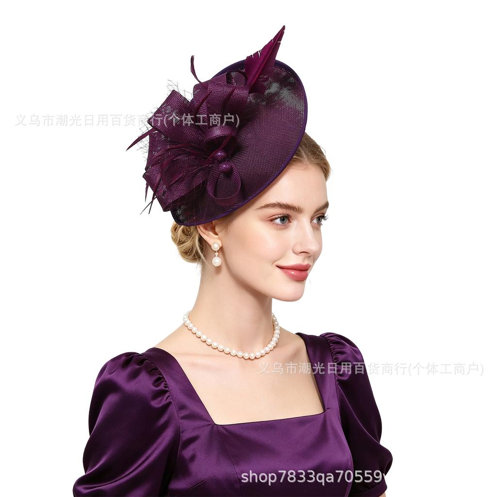 European and American brides imitation hemp yarn head flower racing horse festival ball retro feather headdress dinner dress cheongsam accessories