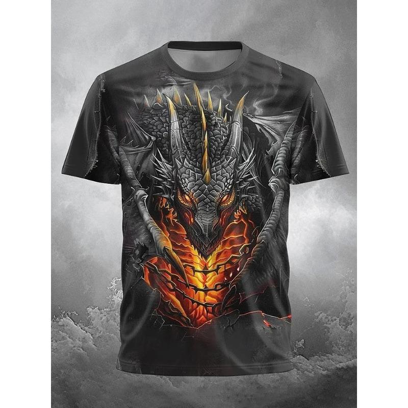 Summer Street Style Fashion Men's T-shirt Urban Everyday Casual Short-sleeved Top 3D Dragon Print Men's Outdoor T-shirt