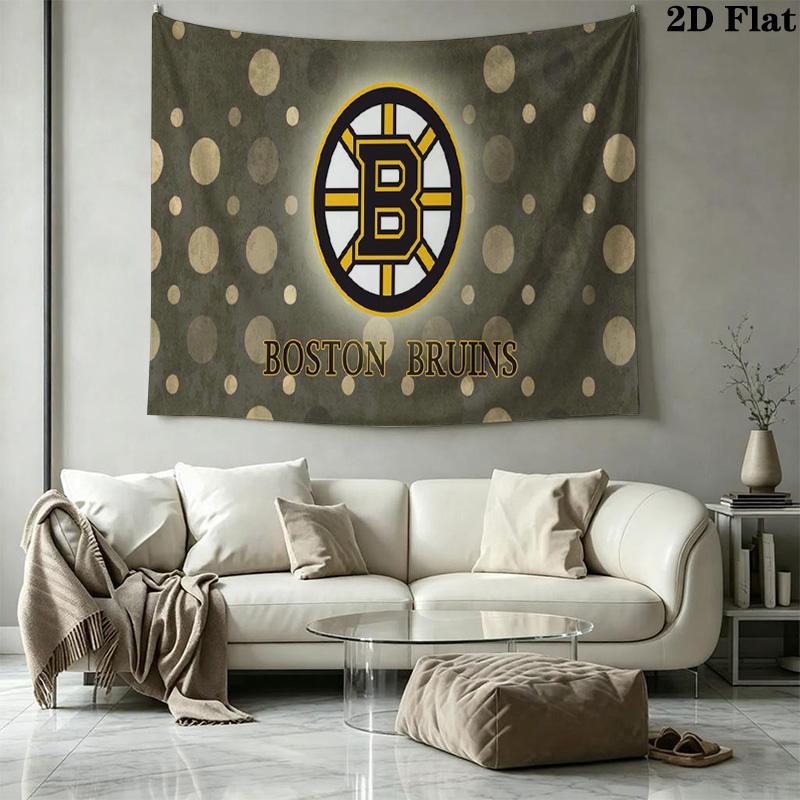 Boston Bruins Logo Wall Tapestry Aesthetic Wall Hanging Printed Fabric Blanket Decorative Tapestries for Bedroom Living Room Home Decor