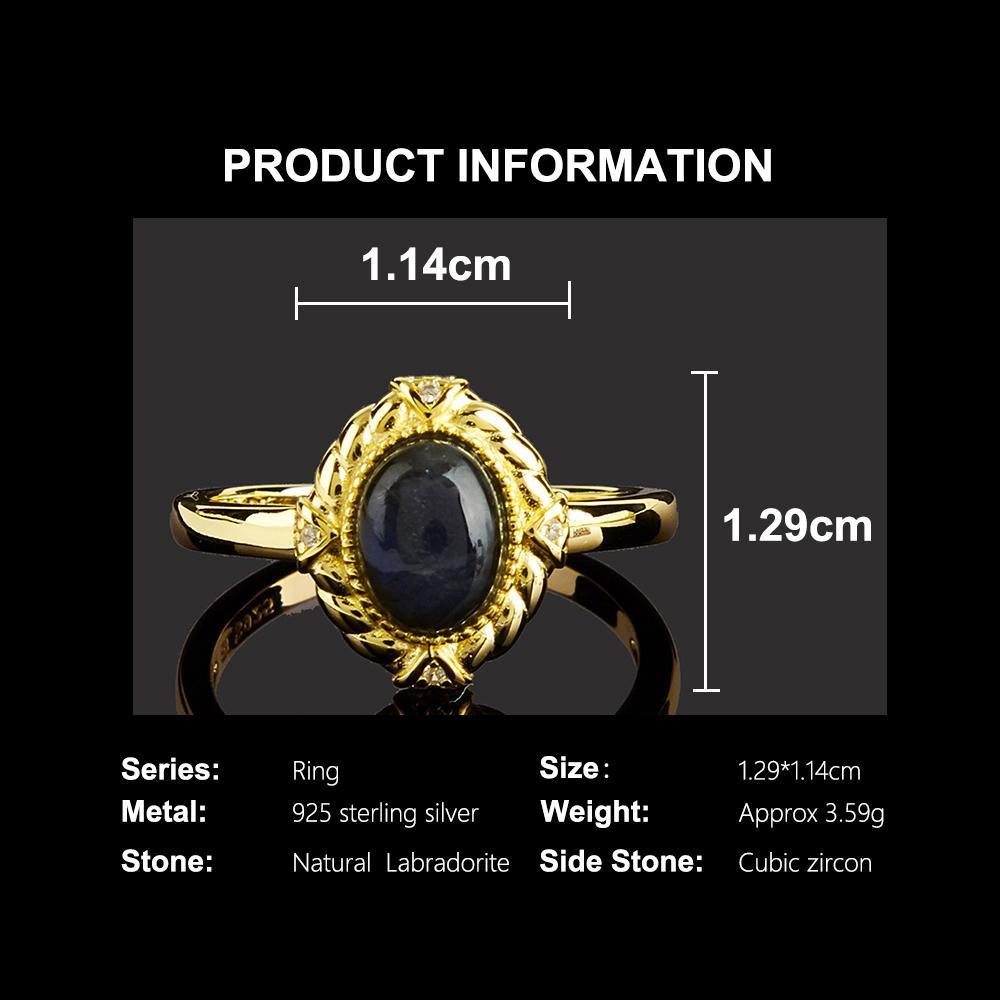 Beautiful 925 Sterling Silver Women's Ring Natural Labradorite Oval 6*8mm Gemstones Fine Jewelry for Birthday Gifts