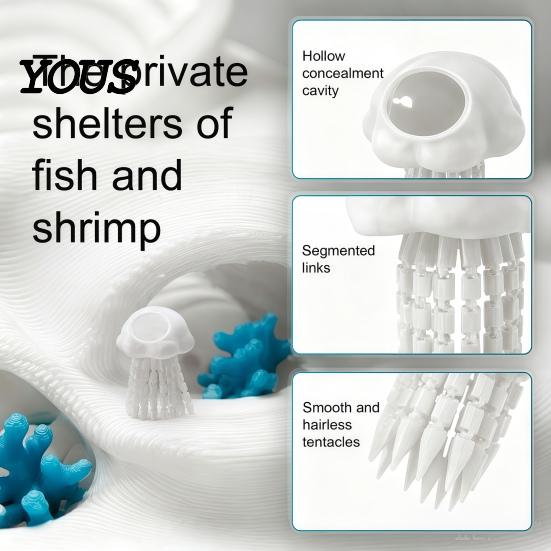 Floating Jellyfish Ornament Aquarium Hide, 3D Printed Fish Tank Reduce Aggression in Hideout, Decorative Shelter Cave for Pleco Shrimp Betta