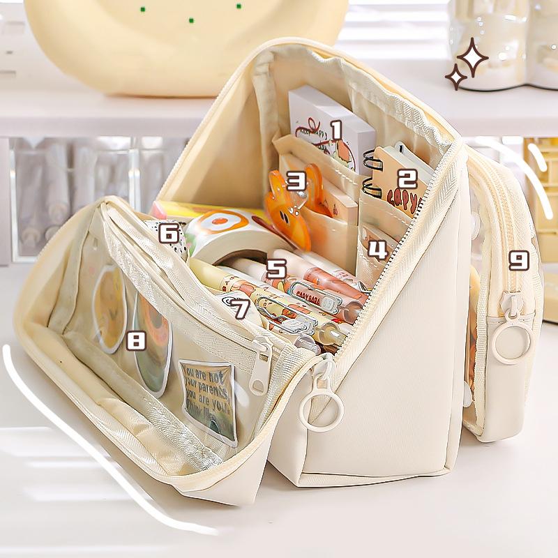 Large Capacity Pencil Bag 9-Layer Double Sided Detachable Pen Case Multifunctional Storage Bag Simple Flip Stationery Bag