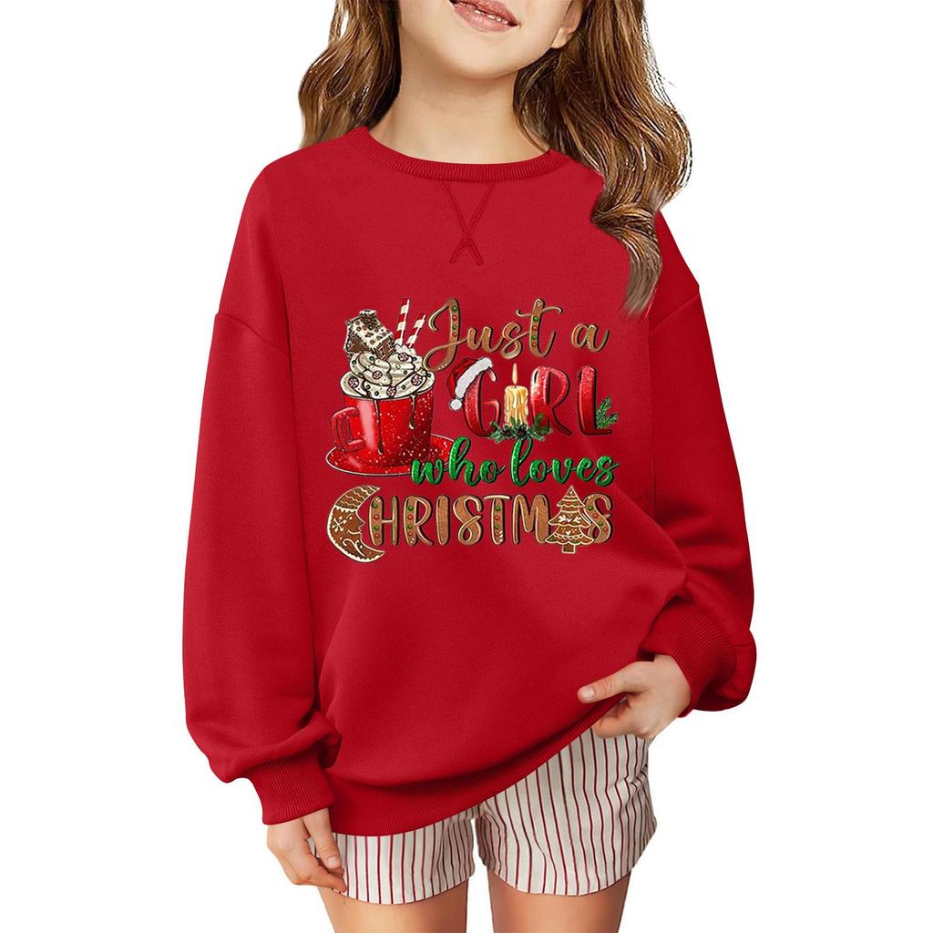 Дитячий Модний Повсякденний Пуловер-Світшот Вільного Крою з Довгим Рукавом та Різдвяним Принтом