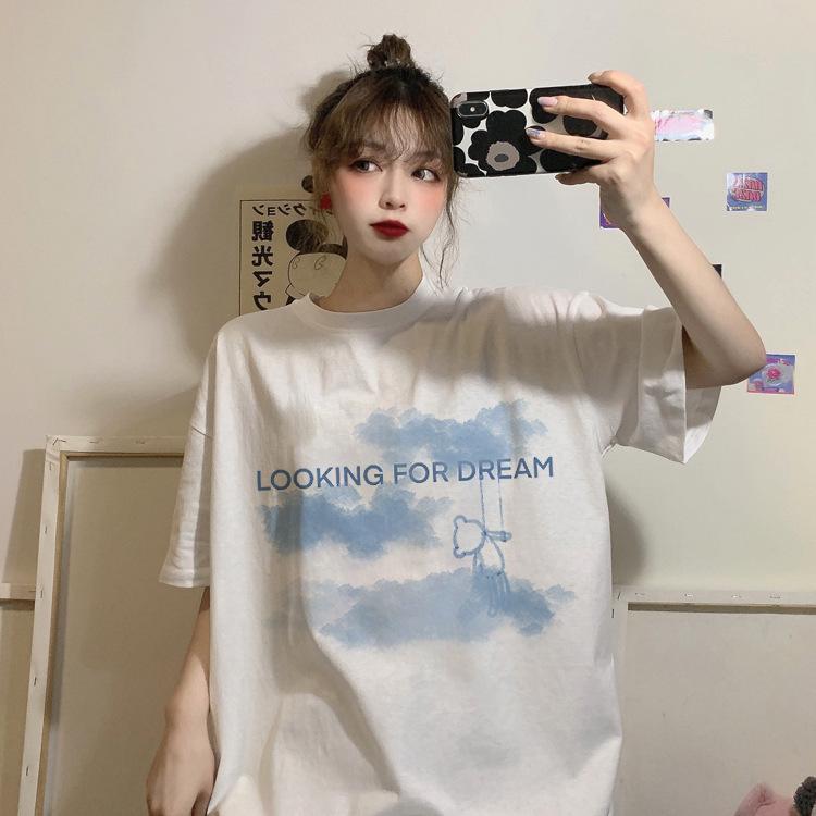 Black t-shirt women's summer new Hong Kong style Korean version loose student top short-sleeved clothes ins tide