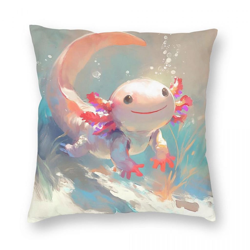 Cute Axolotl Square Pillowcase Polyester Linen Velvet Printed Zip Decor Throw Pillow Case Room Cushion Cover