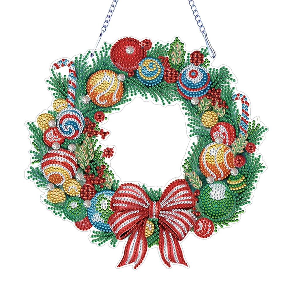 Special Shaped Diamond Painting Hanging Wreath Acrylic Christmas Diamond Painting Wall Decor Wreath Diamond Art Painting Garland