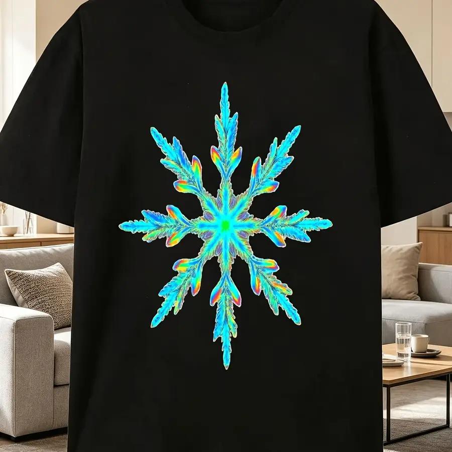 New styleUnisexS ShortSleeve Crew Neck TShirt Featuring a Holographic Snowflake Design Stylish 8Point Iridescent Graphic in