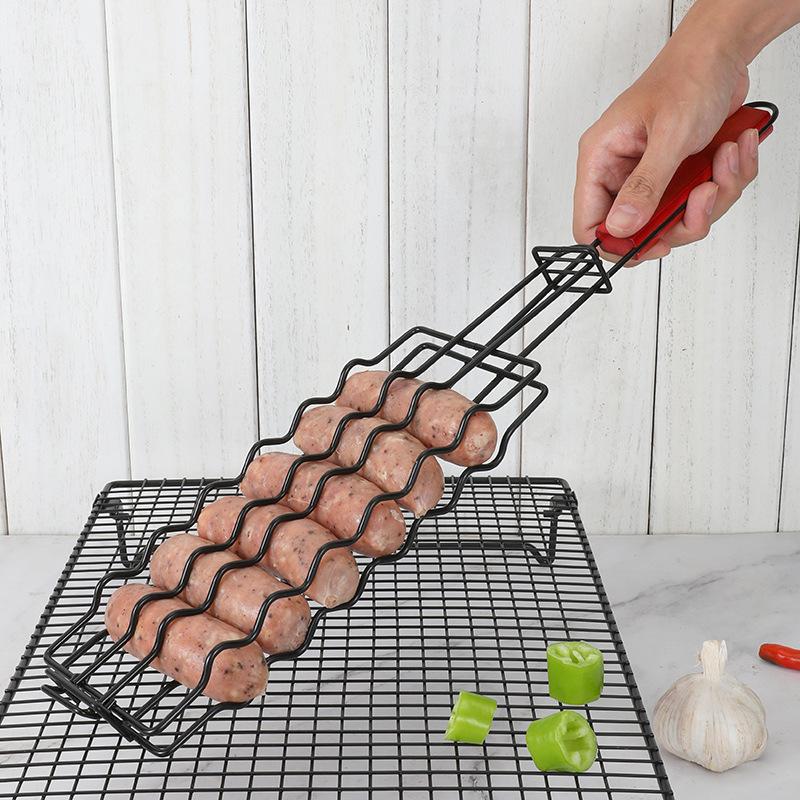 Stainless Steel Hot Dog Grill, Sausage Grill Basket, Fish Clip, Non Stick Ham Sausage Outdoor Barbecue Multifunctional Tool