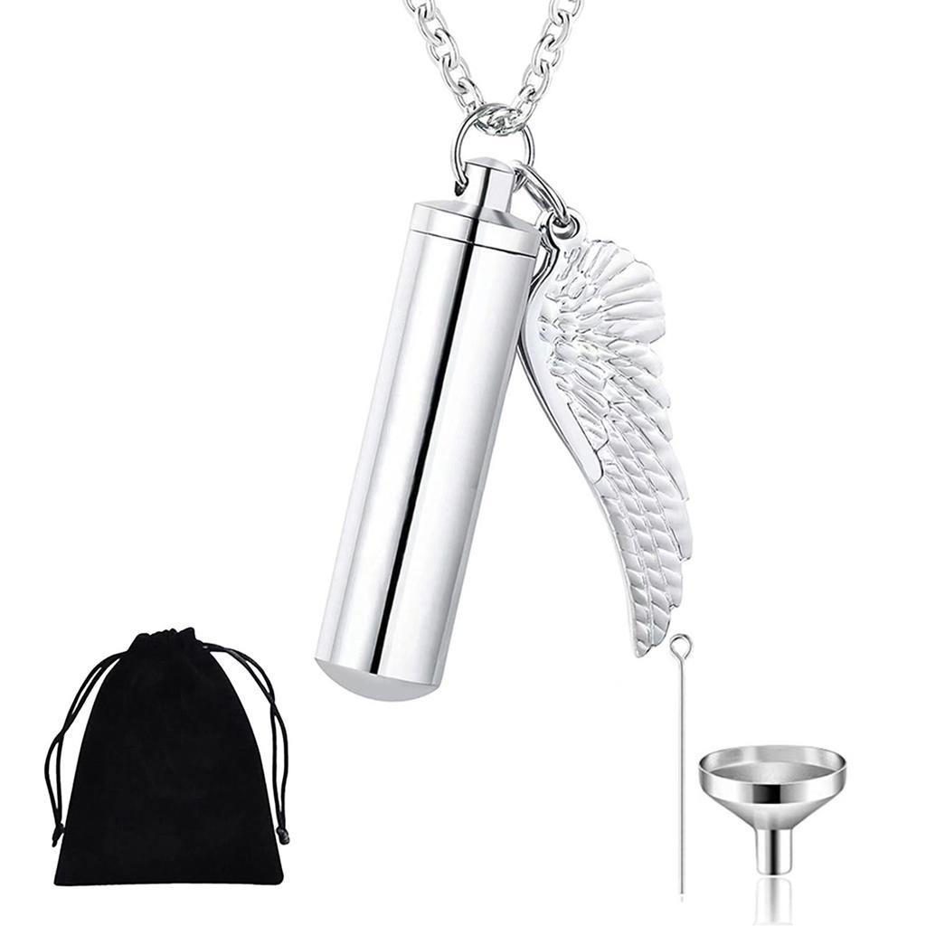 Ashes Pendant Cylindrical Small Wings Memory of Loved Ones Pet Cat Dog Necklace Easy To Carry Everyday Wear Pet Tribute Supplies