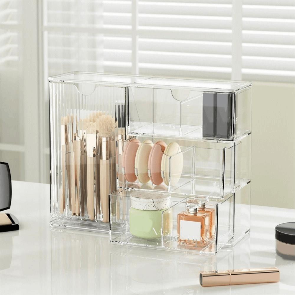 Plastic Cosmetic Storage Box Large Capacity Transparent Drawer Style Storage Box with Drawers Dust-Proof Cosmetic Display Case
