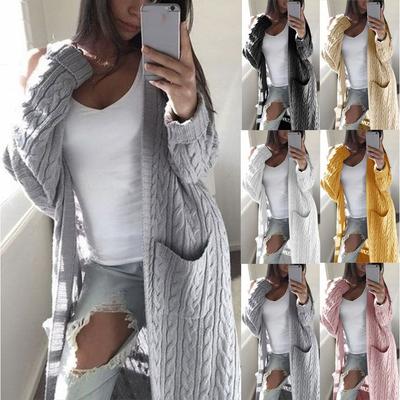 Autumn and Winter Women's Fashion Casual Pocket Knitted Sweater Long Sleeve Cardigan Coat