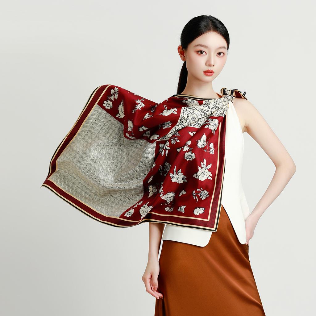 16mm 100% mulberry silk double-sided printing exquisite handmade rolled edge elegant silk scarf scarf for women
