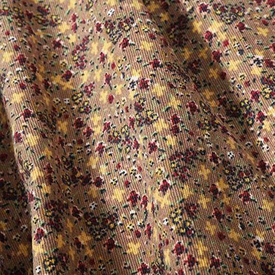 Autumn and Winter Women's Stitching Long Dress Corduroy Floral Knitted Dress