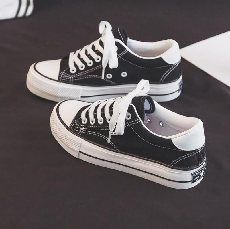 Shoes For Women Low-Top Vulcanized Canvas Platform Sneakers Black Flats Tennis Female Classic Student Small Couples Skateboard