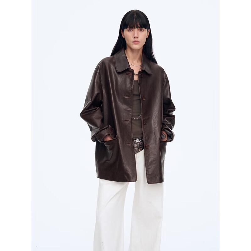 Fu Zhi'en Retro Leather Blazer Trench Coat