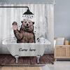 Vintage Brown Bear Shower Curtain Rustic Wooden Panel Texas Star Black And White Check Jungle Fabric Bath Curtain Bathroom Decor
