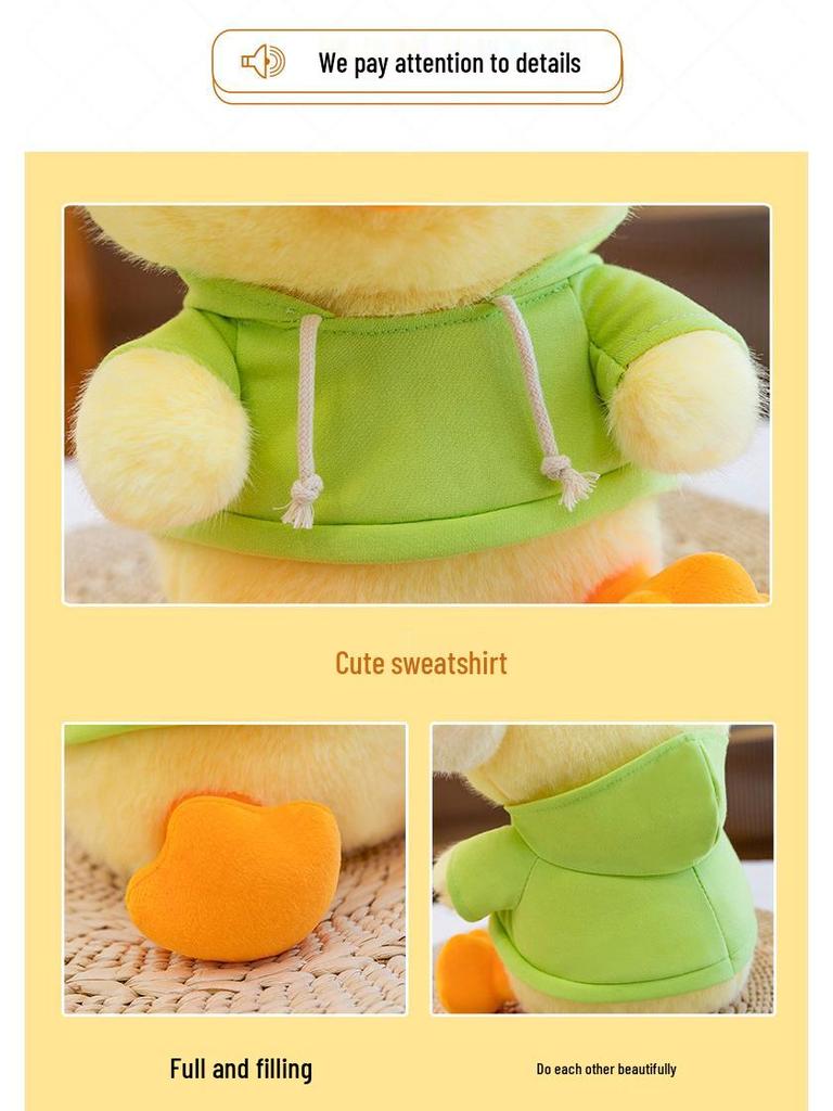 Little Yellow Duck Hoodie Plush Toy - Cute Headphone Duck Figure Doll for Claw Machines