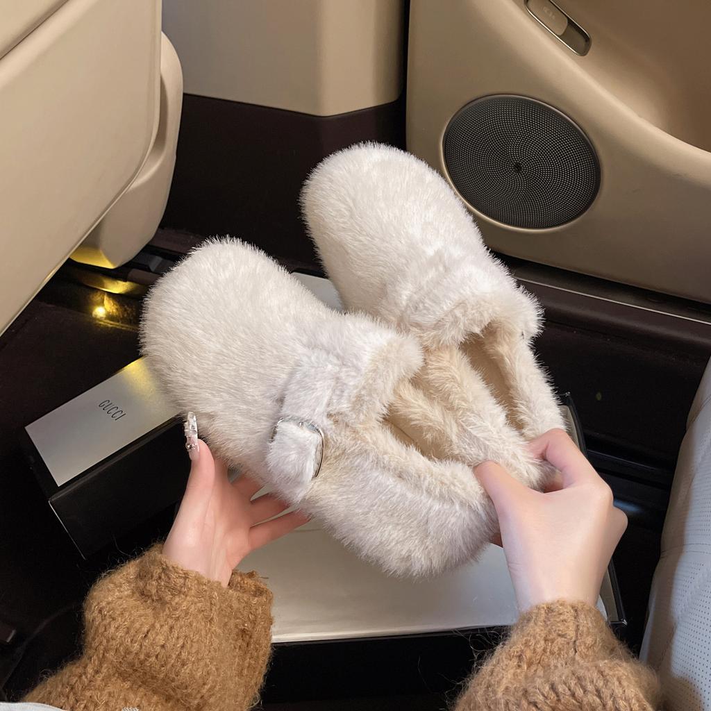 Huge Good-looking New Velvet Inner Height Increase Cm Mao Mao Shoes Women's Winter Temperament Versatile One Pedal To Keep Warm